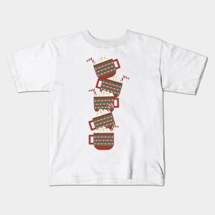 Red Green mugs with hot cocoa, whipped cream, marshmallow and striped candy cane pile Kids T-Shirt